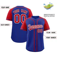 Royal Red Stripe Raglan Sleeves Fashion Baseball Jersey 2