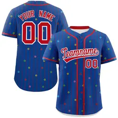 Royal Red Stripe Star Pattern Authentic Baseball Jersey 1
