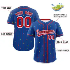 Royal Red Stripe Star Pattern Authentic Baseball Jersey 2