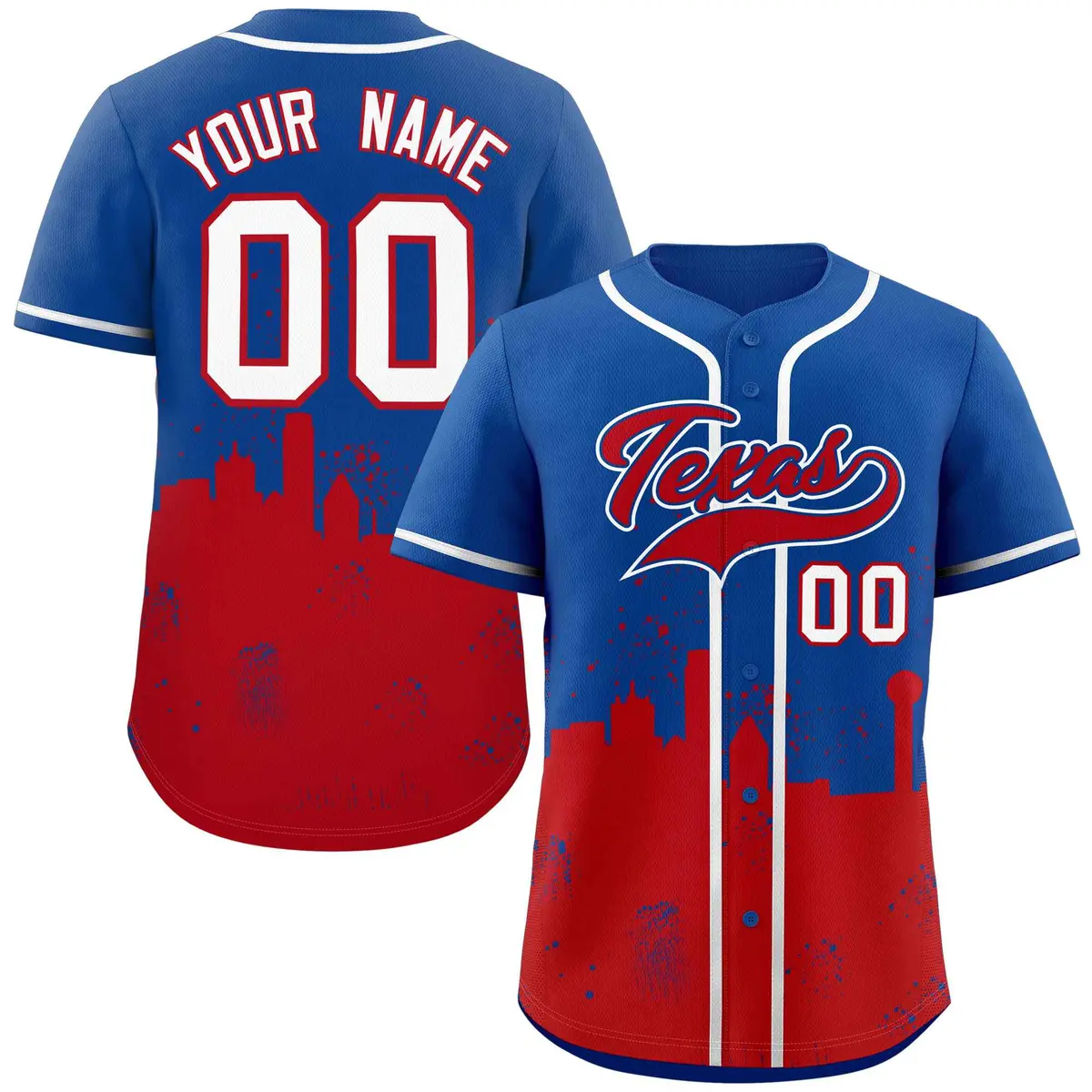 Royal Red Texas City Nightscape Authentic Baseball Jersey