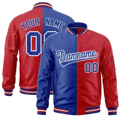 Royal Red Two Tone Full-Zip Varsity Letterman Bomber Jacket 1