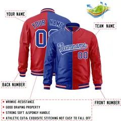 Royal Red Two Tone Full-Zip Varsity Letterman Bomber Jacket 2