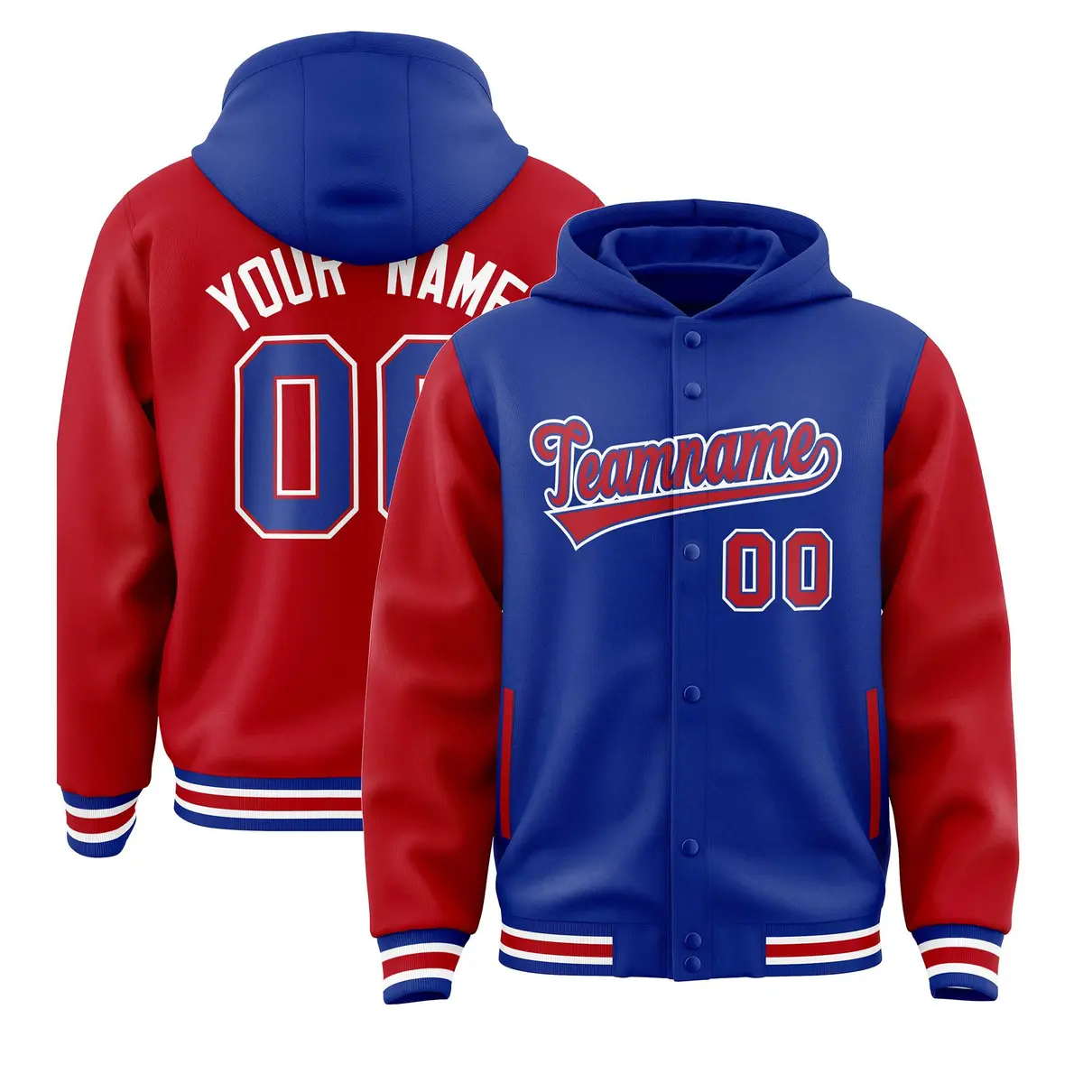 Royal Red Two Tone Raglan Varsity Letterman Jacket Hoodie