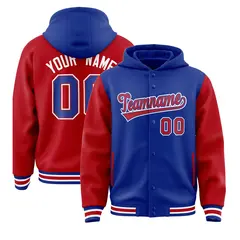 Royal Red Two Tone Raglan Varsity Letterman Jacket Hoodie 1