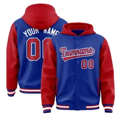 Royal Red Two Tone Raglan Varsity Letterman Jacket Hoodie 1