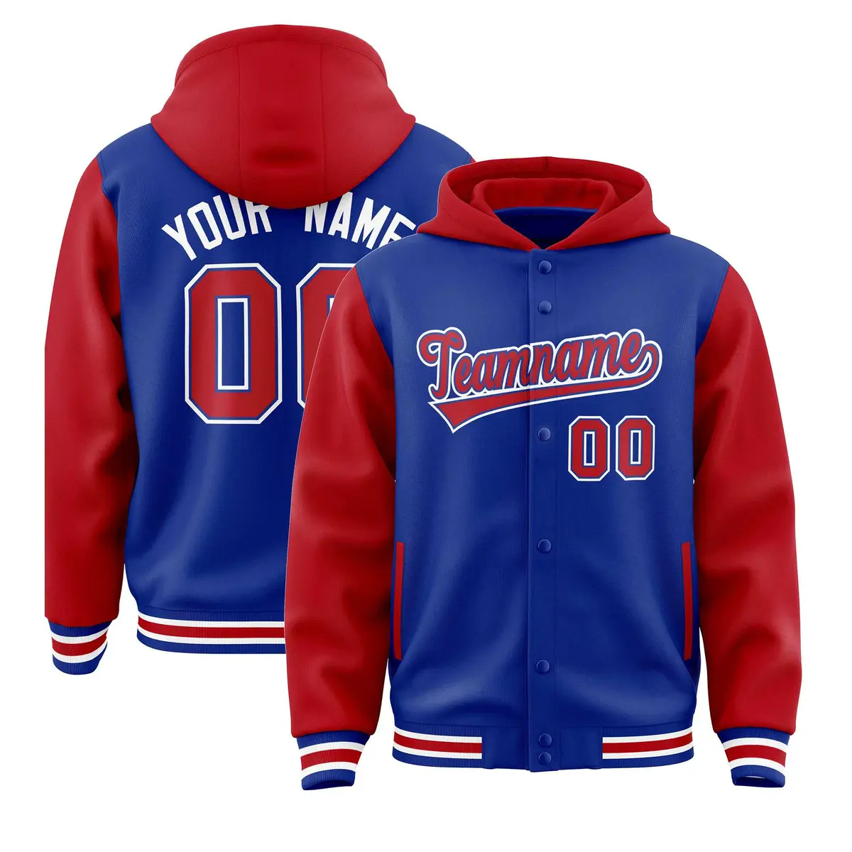 Royal Red Two Tone Raglan Varsity Letterman Jacket Hoodie