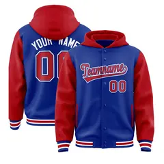 Royal Red Two Tone Raglan Varsity Letterman Jacket Hoodie 1
