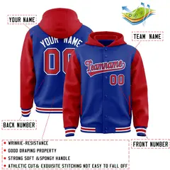 Royal Red Two Tone Raglan Varsity Letterman Jacket Hoodie 4