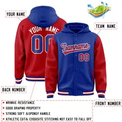 Royal Red Two Tone Raglan Varsity Letterman Jacket Hoodie 4