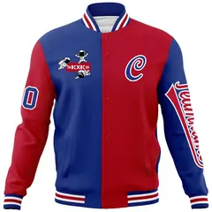 Royal Red Two Tone Split Full-Snap Letterman Jacket Raglan Sleeves 5