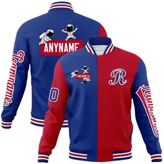 Royal Red Two Tone Split Full-Snap Letterman Jacket Raglan Sleeves