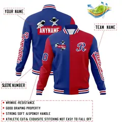 Royal Red Two Tone Split Full-Snap Letterman Jacket Raglan Sleeves 4