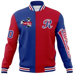 Royal Red Two Tone Split Full-Snap Letterman Jacket Raglan Sleeves 5
