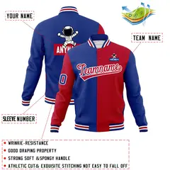 Royal Red Two Tone Split Full-Snap Letterman Jacket Raglan Sleeves 4
