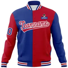 Royal Red Two Tone Split Full-Snap Letterman Jacket Raglan Sleeves 5