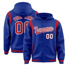 Royal Red Varsity Letterman Shoulder Color Block Jacket Hoodie 1