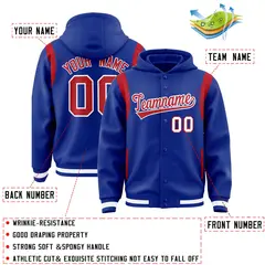 Royal Red Varsity Letterman Shoulder Color Block Jacket Hoodie 4