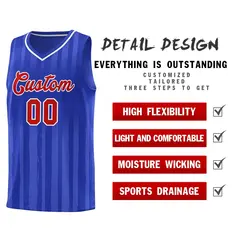 Royal Red Vertical Stripe Basketball Team Jersey 4