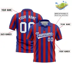 Royal Red Vertical Stripes Performance Polo Shirt 2