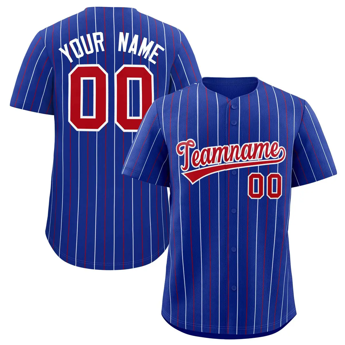 Royal Red White Bi-Color Striped Baseball Jersey
