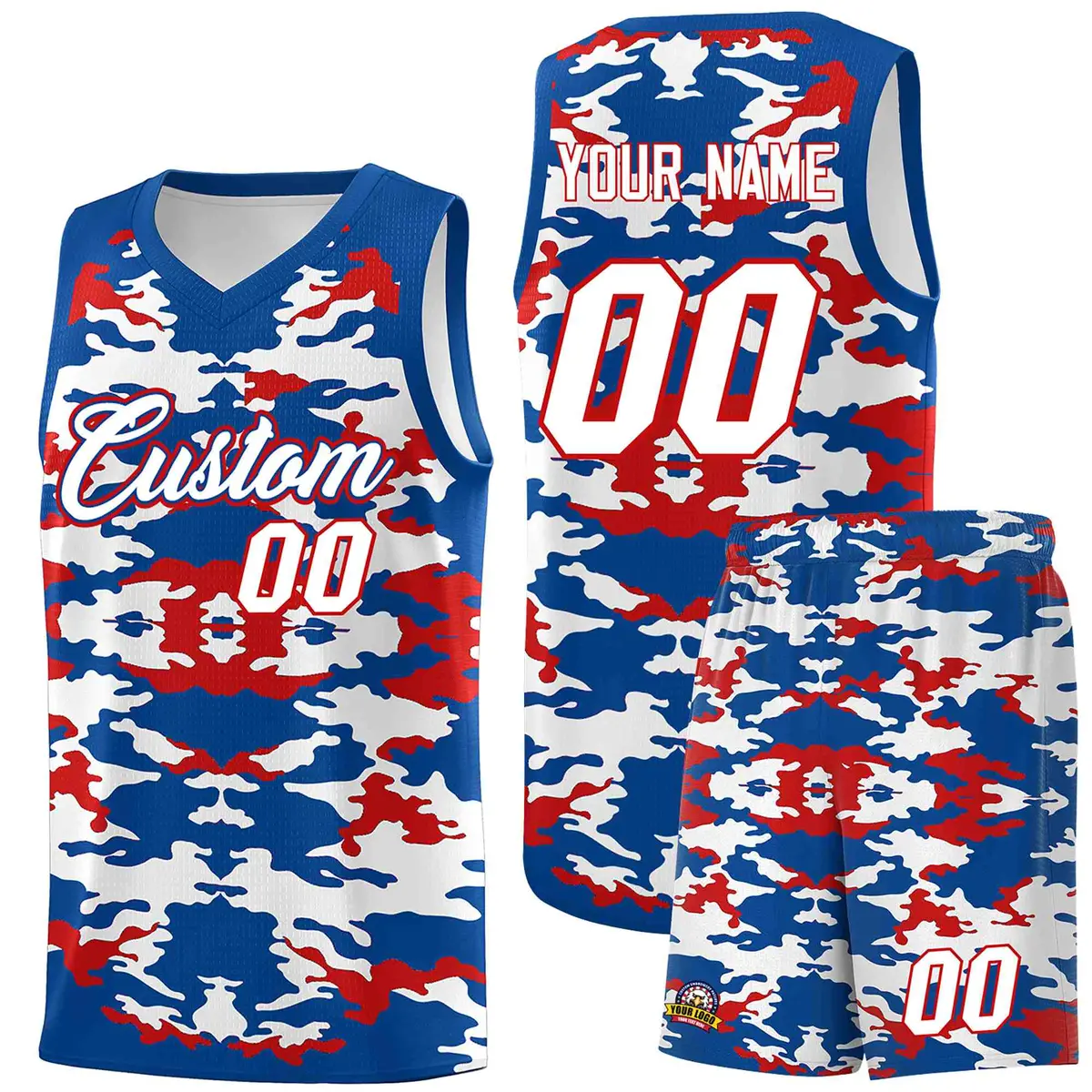 Royal Red-White Camo Basketball Jersey