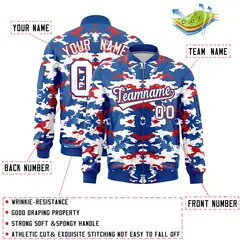 Royal Red-White Camo Full-Zip Letterman Bomber Jacket 2