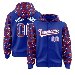 Royal Red-White Camo Raglan Varsity Letterman Hoodie Jacket