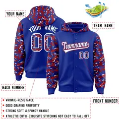 Royal Red-White Camo Raglan Varsity Letterman Hoodie Jacket 4