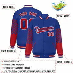 Royal Red-White Checkered Color Block Bomber Varsity Jacket 2