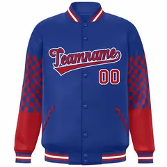 Royal Red-White Checkered Color Block Bomber Varsity Jacket 3