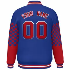 Royal Red-White Checkered Color Block Bomber Varsity Jacket 4