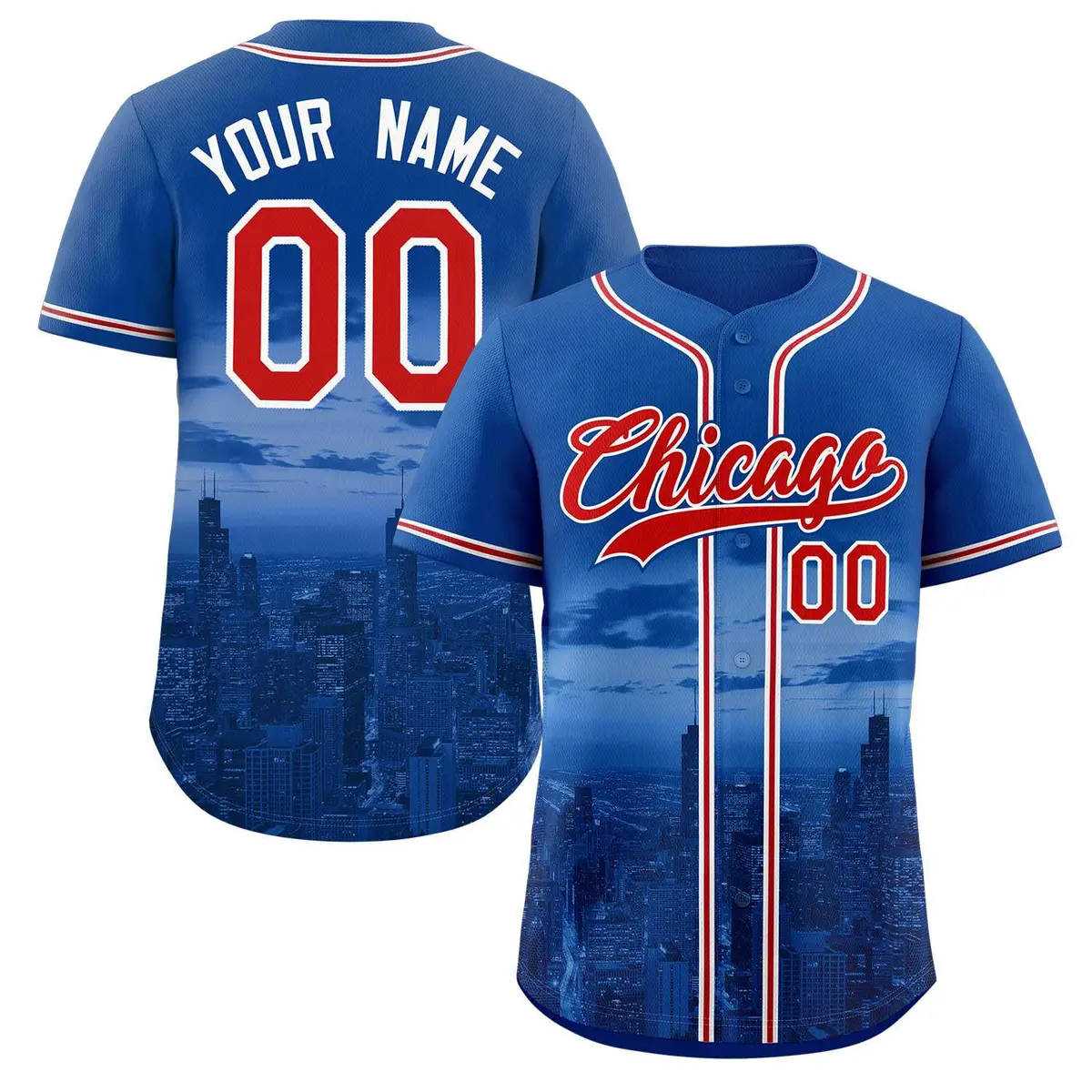 Royal Red-White Chicago City Skyline Baseball Jersey