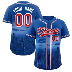 Royal Red-White Chicago City Skyline Baseball Jersey
