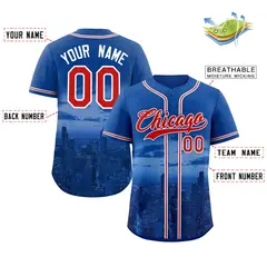Royal Red-White Chicago City Skyline Baseball Jersey 2