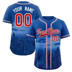 Royal Red-White Chicago City Skyline Baseball Jersey 1