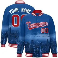 Royal Red-White Chicago City Skyline Varsity Full-Snap Track Jacket