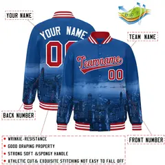 Royal Red-White Chicago City Skyline Varsity Full-Snap Track Jacket 2