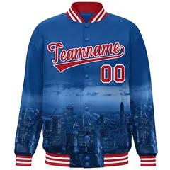 Royal Red-White Chicago City Skyline Varsity Full-Snap Track Jacket 3
