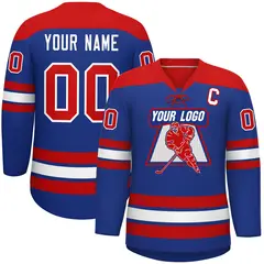 Royal Red White Classic Lace-Up Neck Hockey Jersey