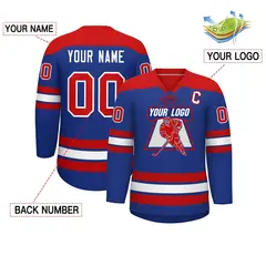 Royal Red White Classic Lace-Up Neck Hockey Jersey 2