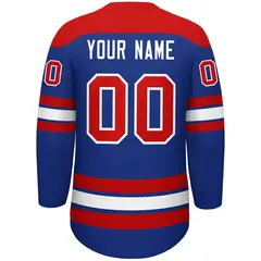 Royal Red White Classic Lace-Up Neck Hockey Jersey 4