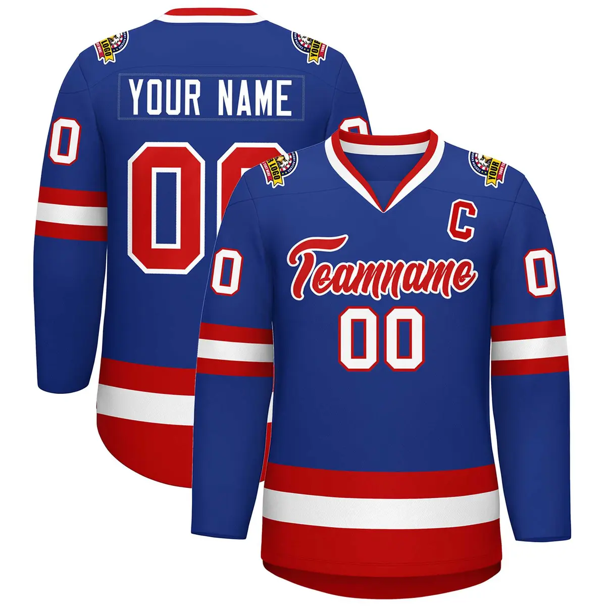 Royal Red-White Classic Style Hockey Jersey