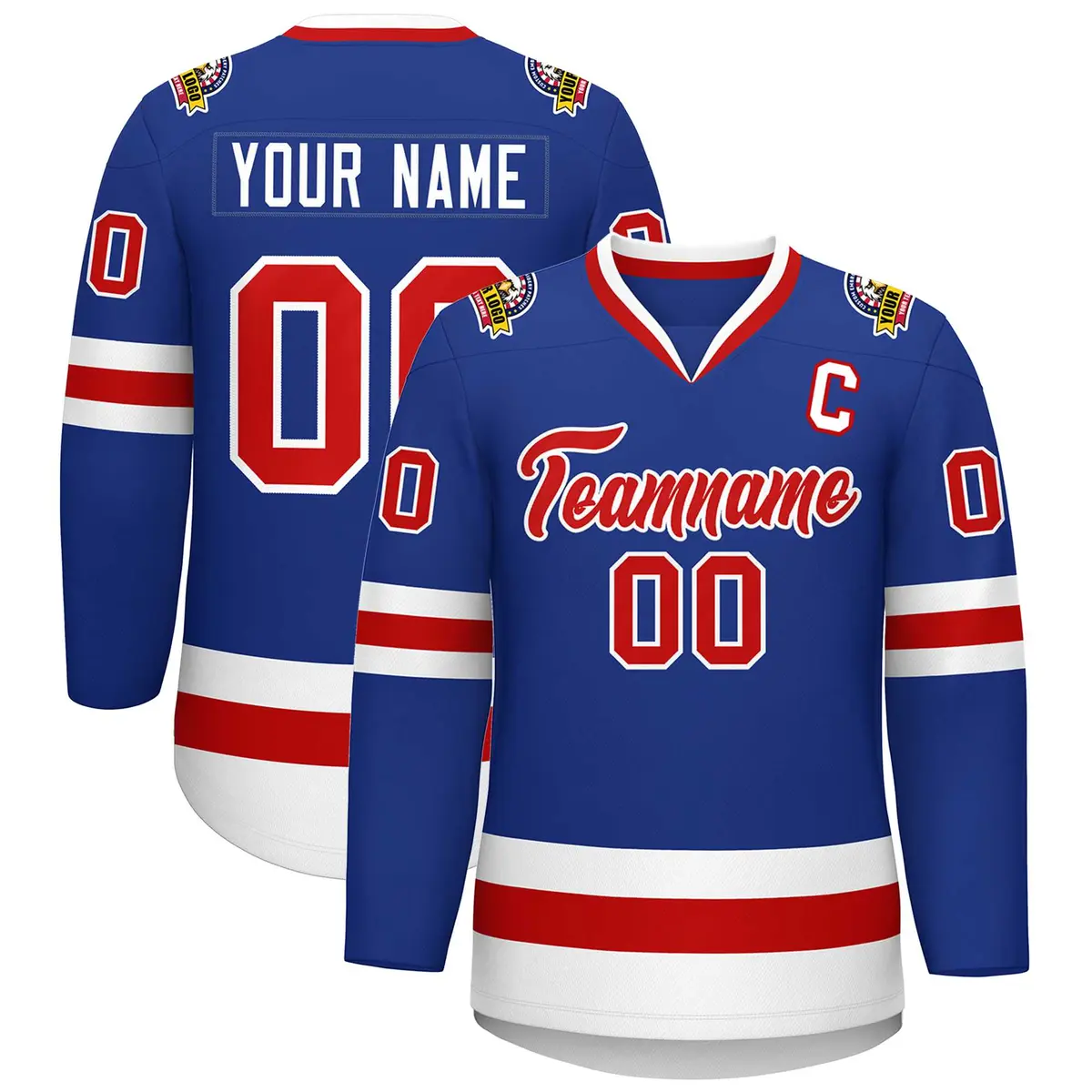 Royal Red-White Classic Style Hockey Jersey