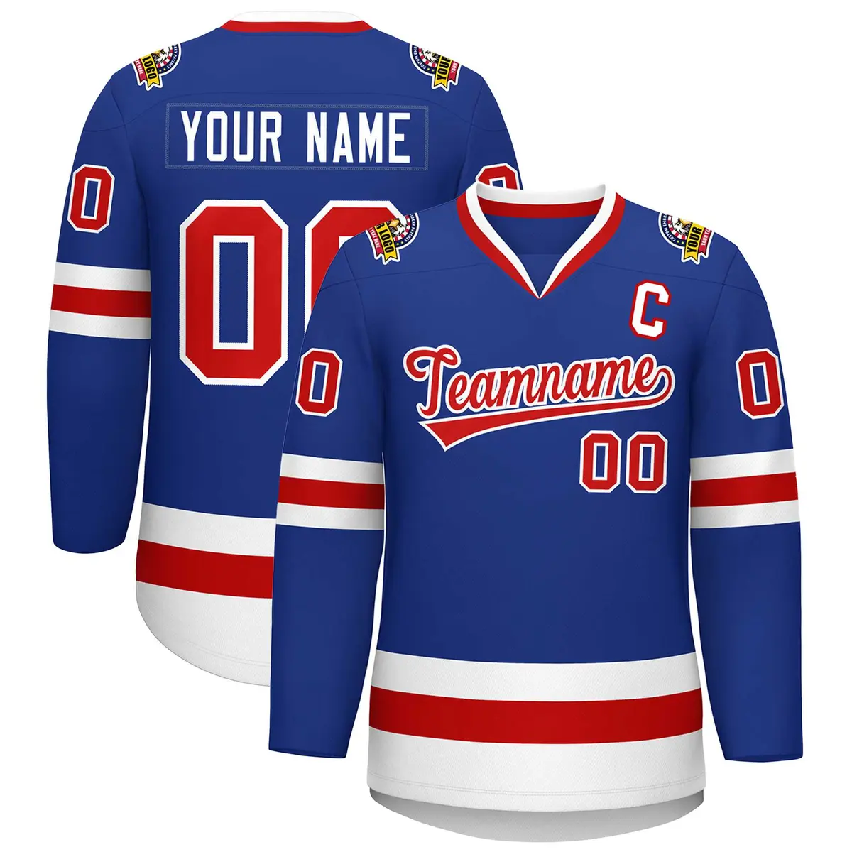 Royal Red-White Classic Style Hockey Jersey