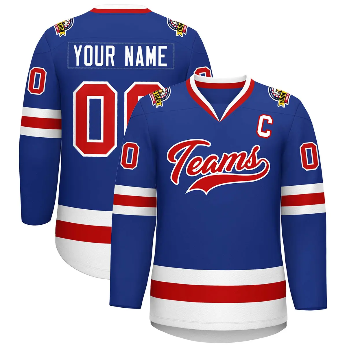 Royal Red-White Classic Style Hockey Jersey