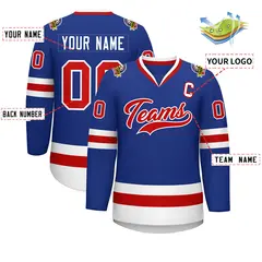 Royal Red-White Classic Style Hockey Jersey 2