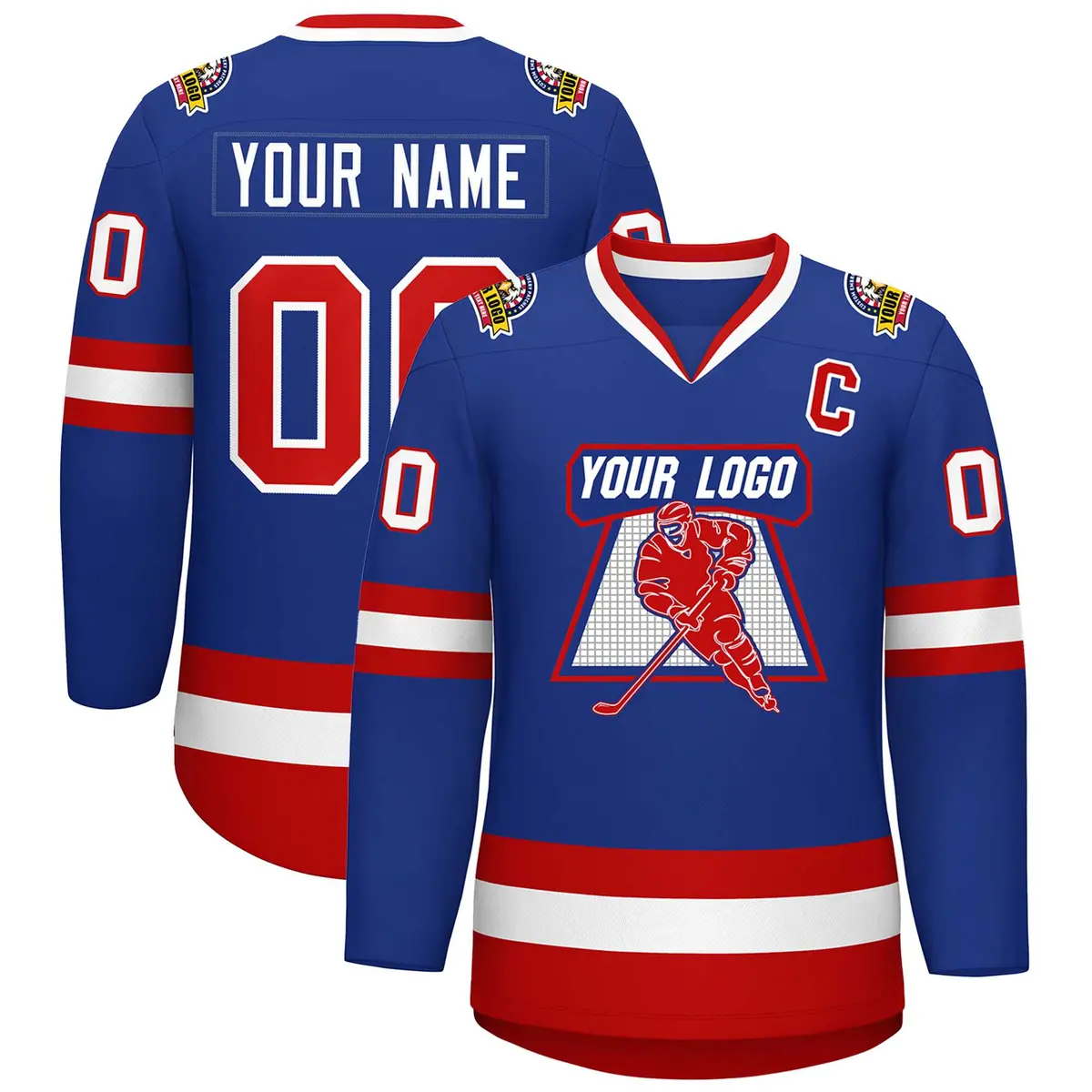 Royal Red-White Classic Style Hockey Jersey