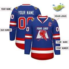 Royal Red-White Classic Style Hockey Jersey 2