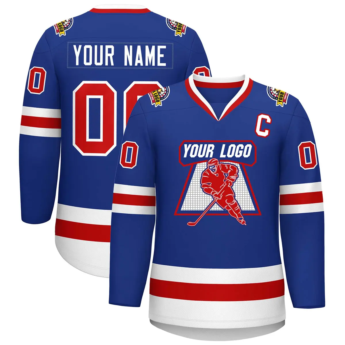 Royal Red-White Classic Style Hockey Jersey