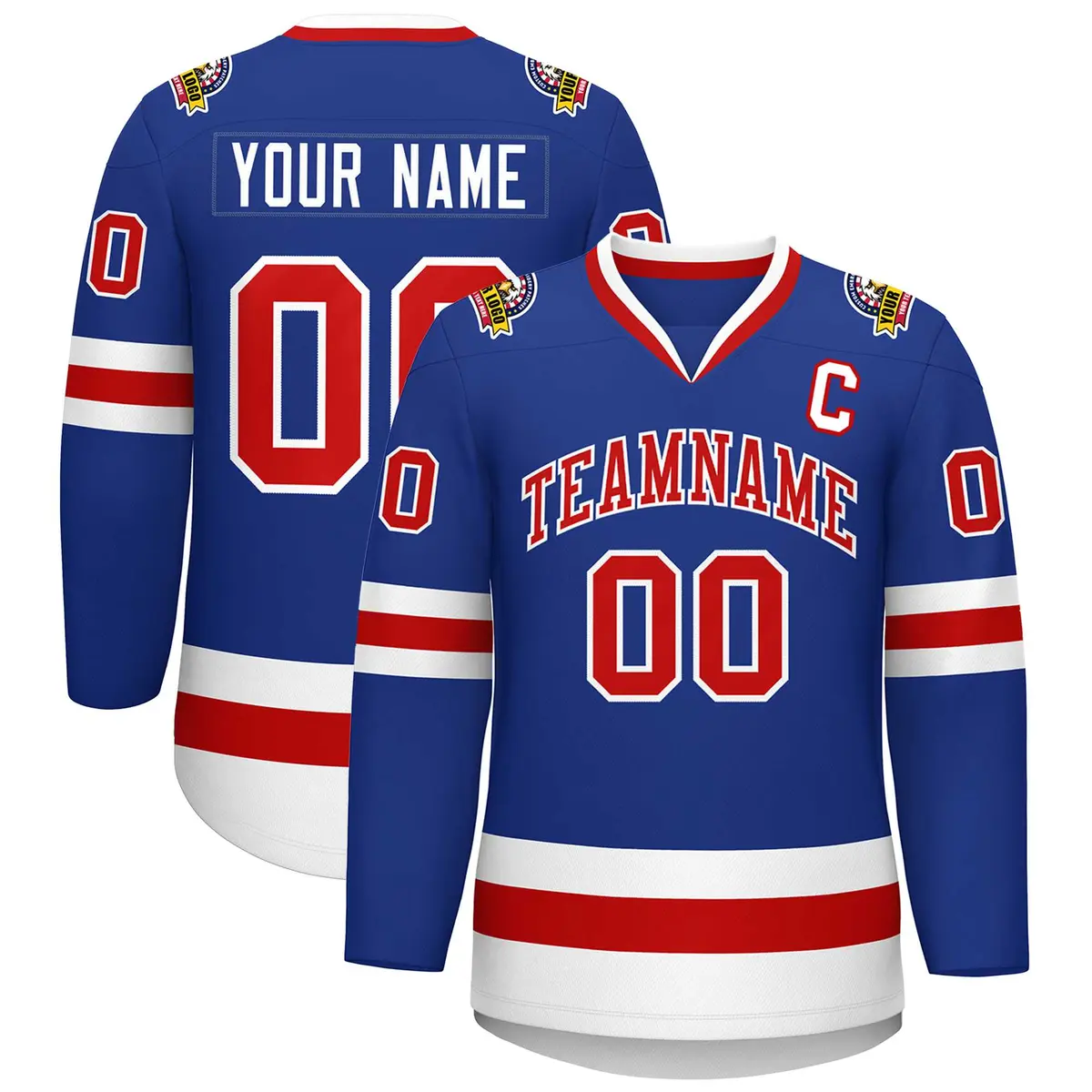 Royal Red-White Classic Style Hockey Jersey